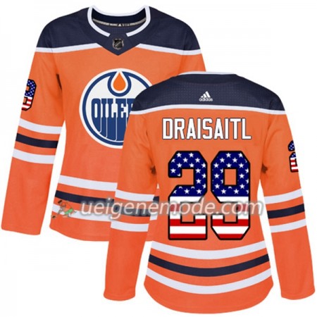 Dame Eishockey Edmonton Oilers Trikot Leon Draisaitl 29 Adidas 2017-2018 Orange USA Flag Fashion Authentic